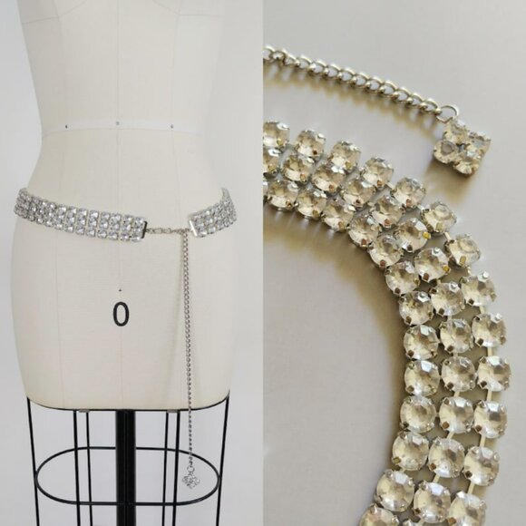 VINTAGE 1960s Rhinestone Belt | Vintage 60s Formal Waist Hip Chain Belt. - Picture 1 of 8